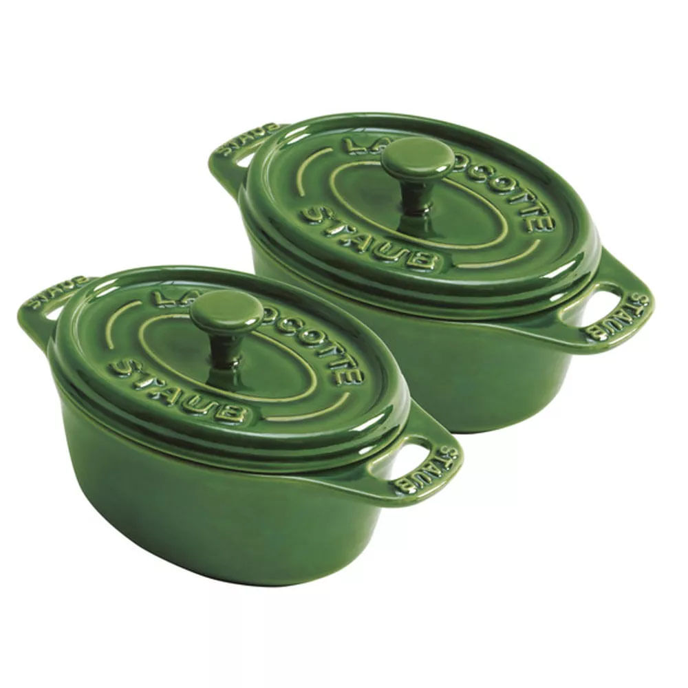 Mini Cocotte Oval de Cerâmica Staub Verde Basil 2 Peças Utilplast