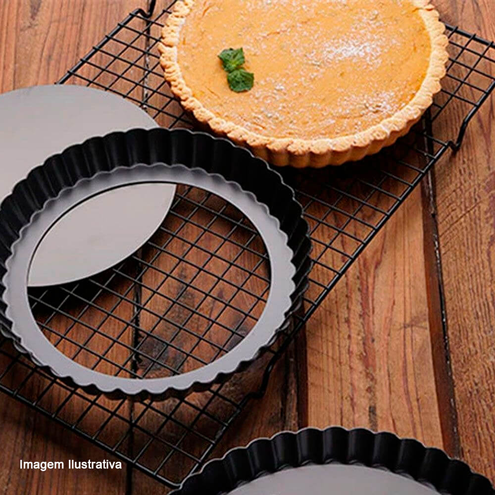 Forma Antiaderente Para Quiche Com Fundo Removivel Doupan Preta 20