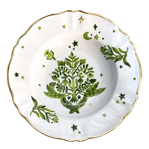 Prato-Fundo-De-Porcelana-Bitossi-Floral-Verde-23CM